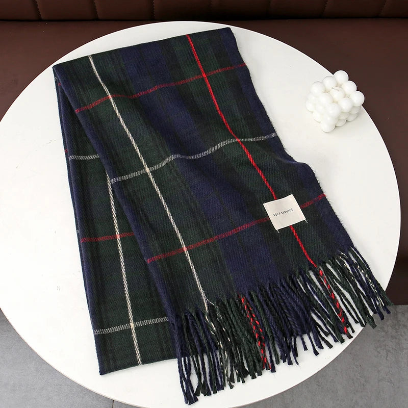 Écharpe Pashmina Carreaux avec Pompons - Hiver