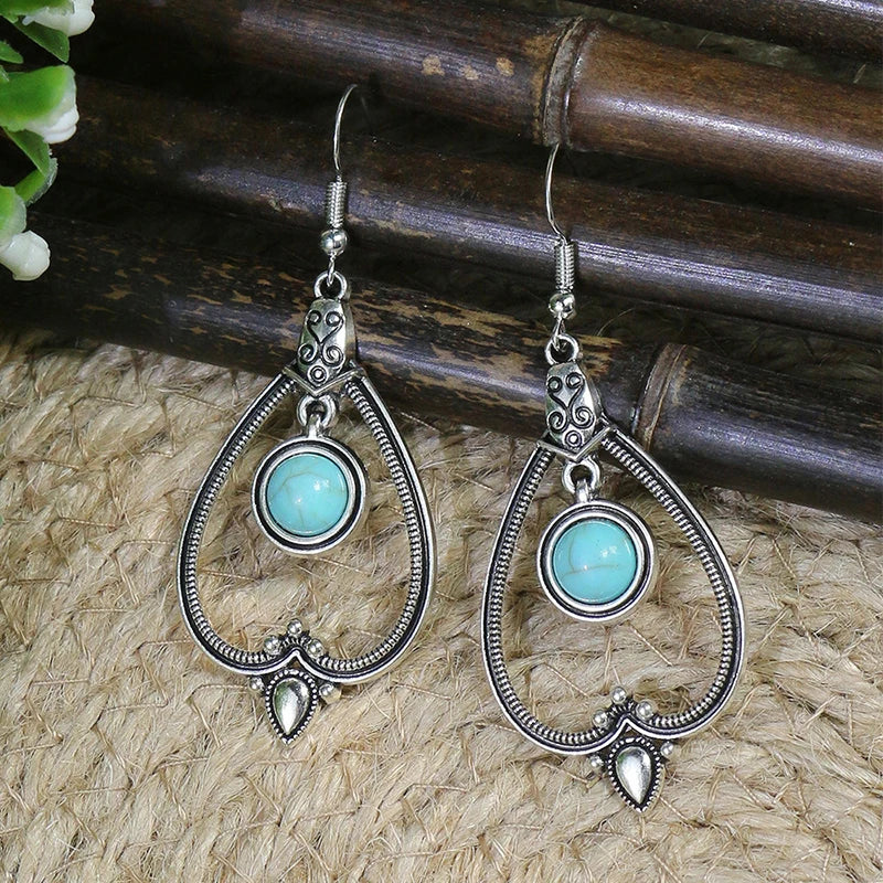 Boho Blue Stone Geometric Earrings for Women