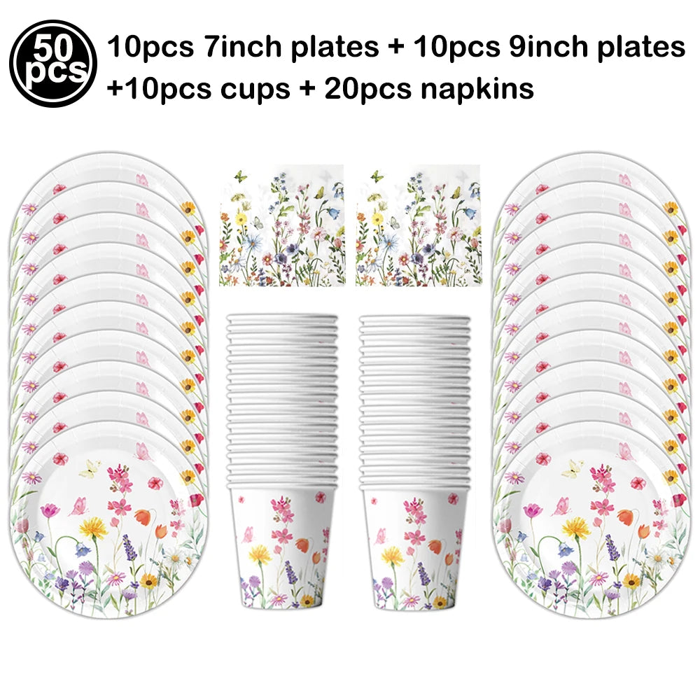 Assiettes Fleurs Joyeuses pour Anniversaire Fille