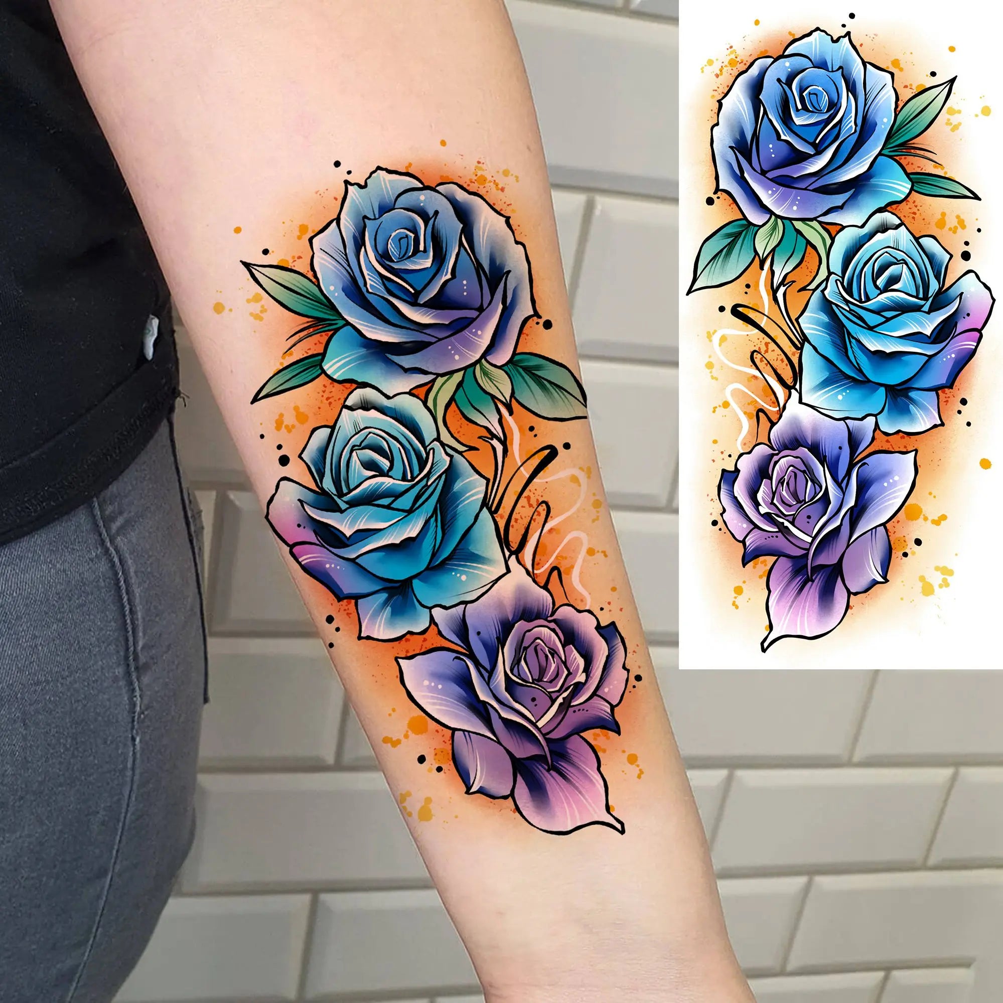 Tatouage Aquarelle Fleurs & Papillons - Femme Élégante