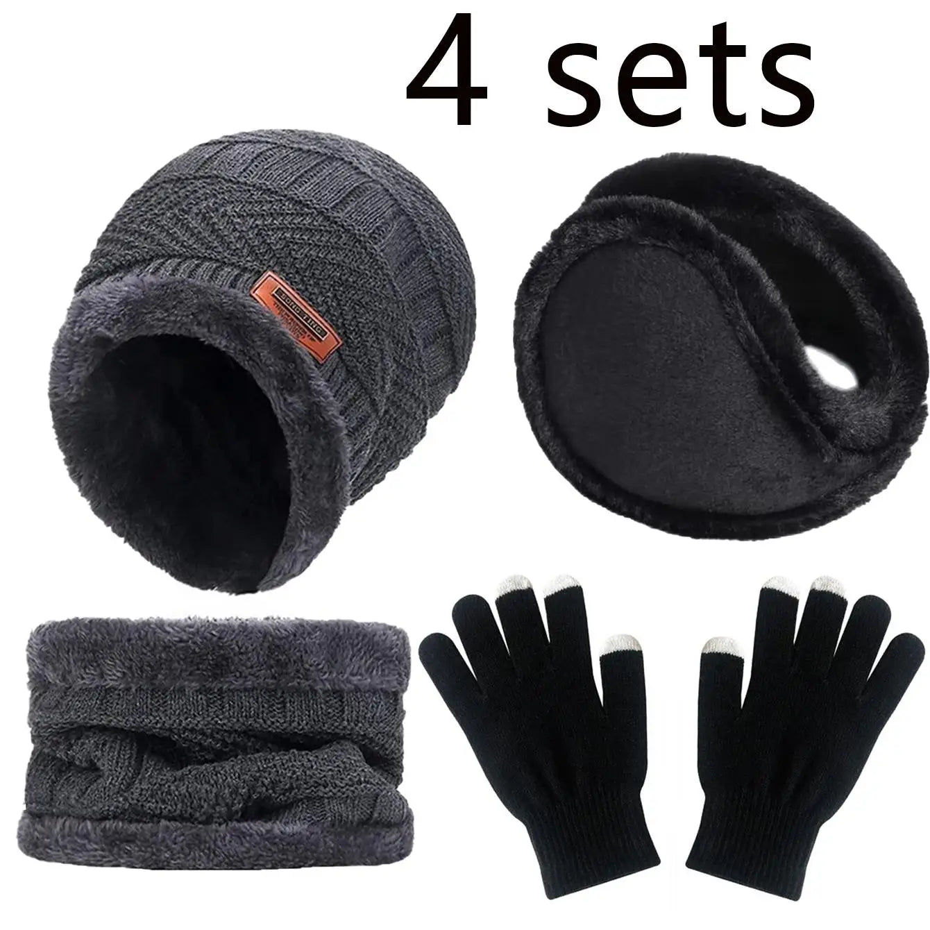 Ensemble Hiver 4 pièces: Bonnet, Écharpe, Gants