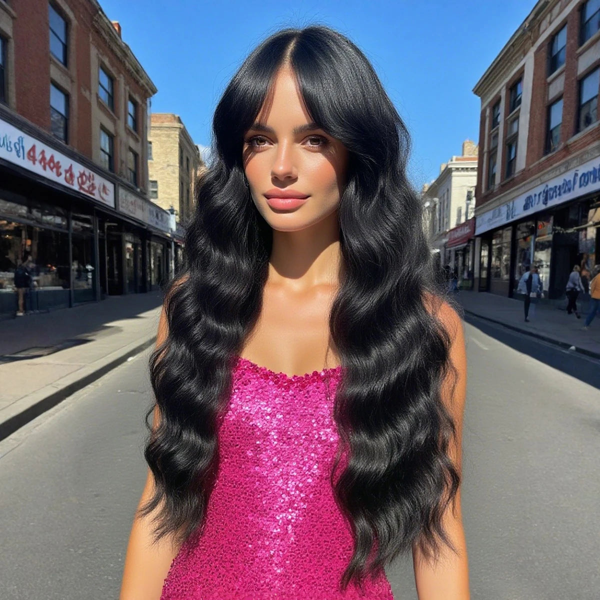 Perruque Violette Ondulée à Frange