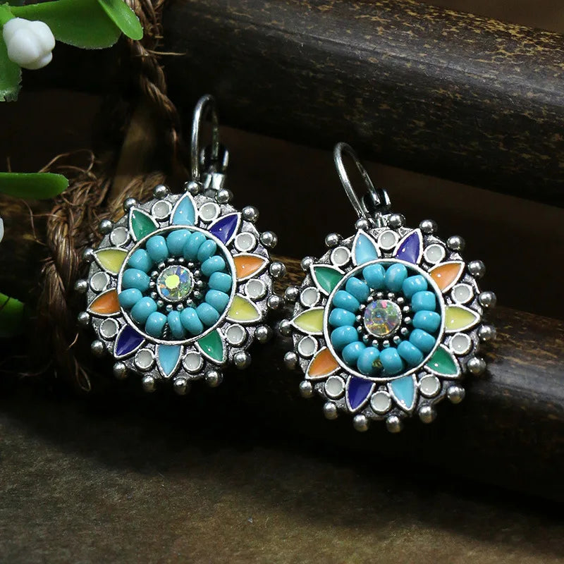 Boho Blue Stone Geometric Earrings for Women