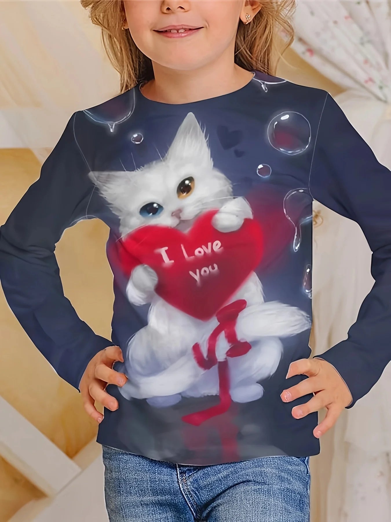 Chaton Chic: T-shirt Long pour Filles, Été Joyeux