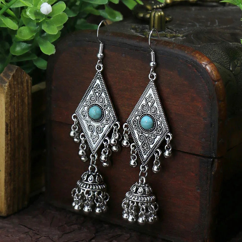 Boho Blue Stone Geometric Earrings for Women