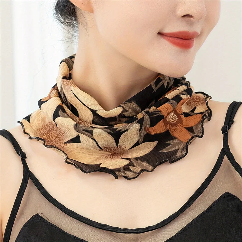 Foulard Floral Anneaux Chic en Soie - JTVOVO