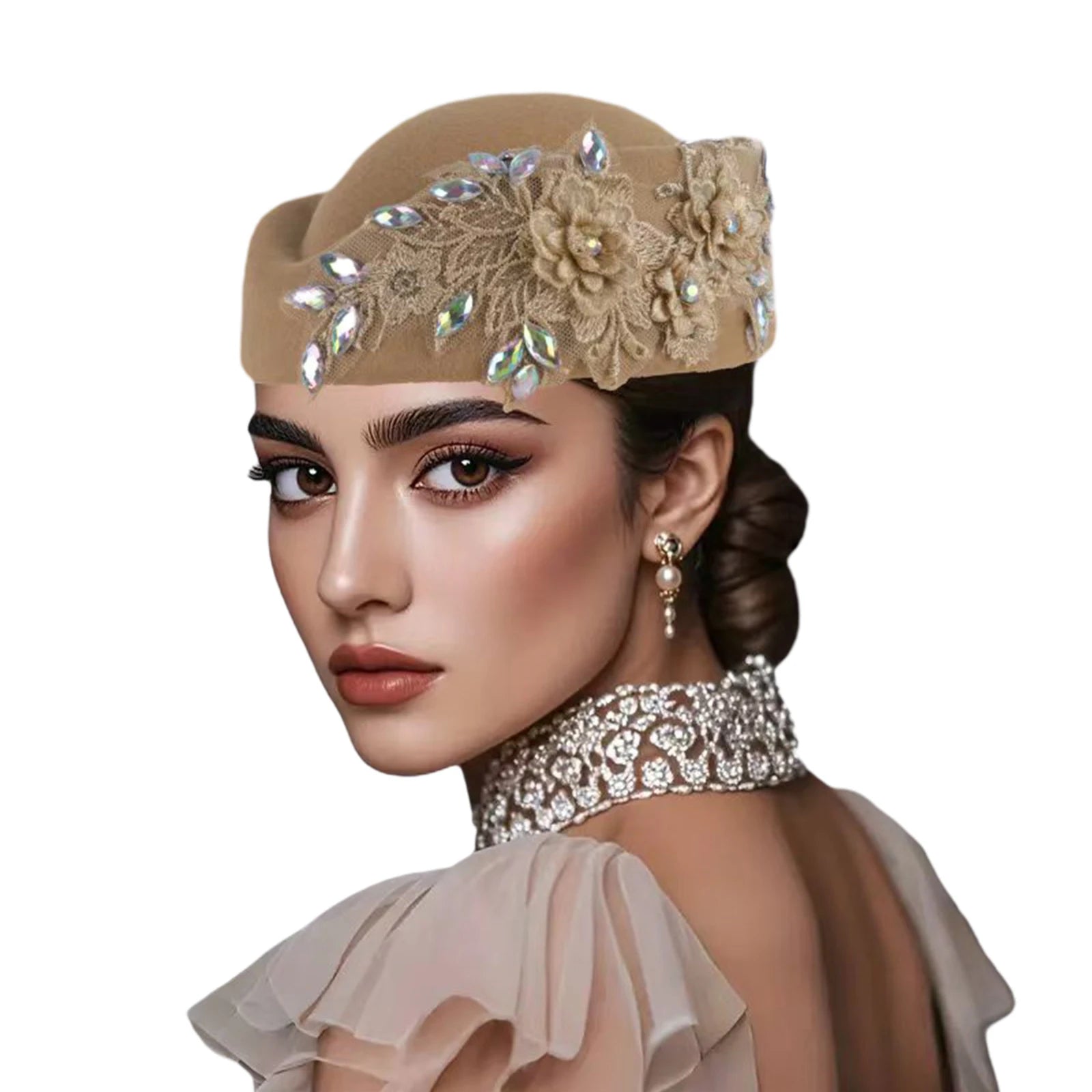 Chapeau Vintage Femme en Cristal et Feutre Élégant