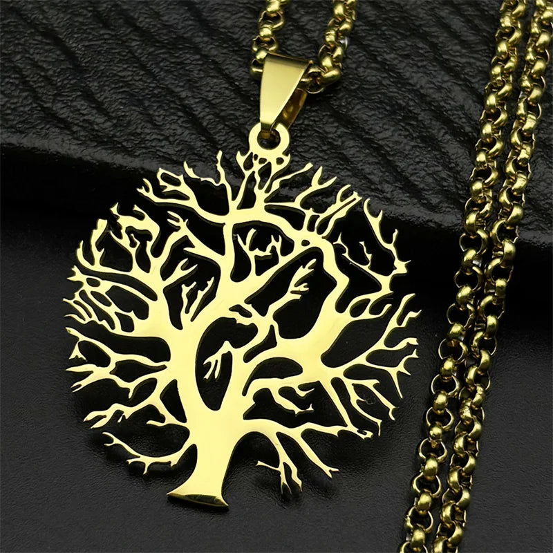 Collier Arbre de Vie Noir en Acier Inoxydable