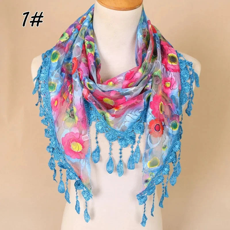 Chic Autumn Floral Lace Triangle Scarf