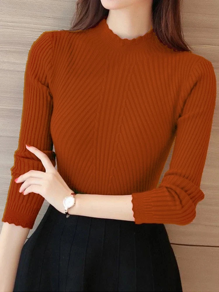 Pull Volants Chic - Col Montant Femme Automne Hiver