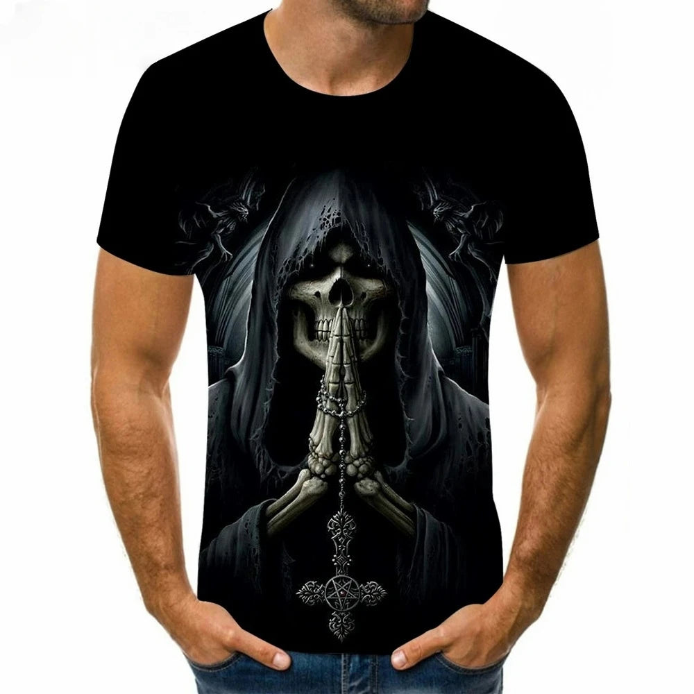 T-Shirt Crâne 3D Vintage Hip Hop Été Décontracté