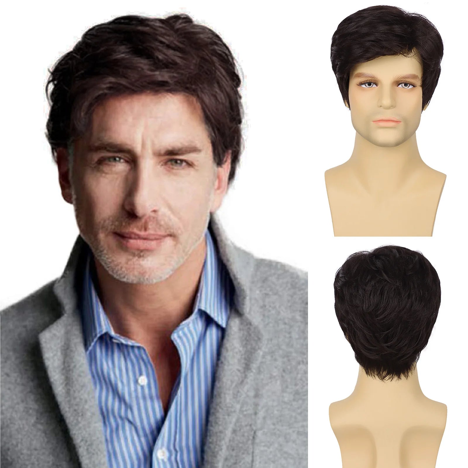 Short Side-Part Black Wig for Men - G&T Collection