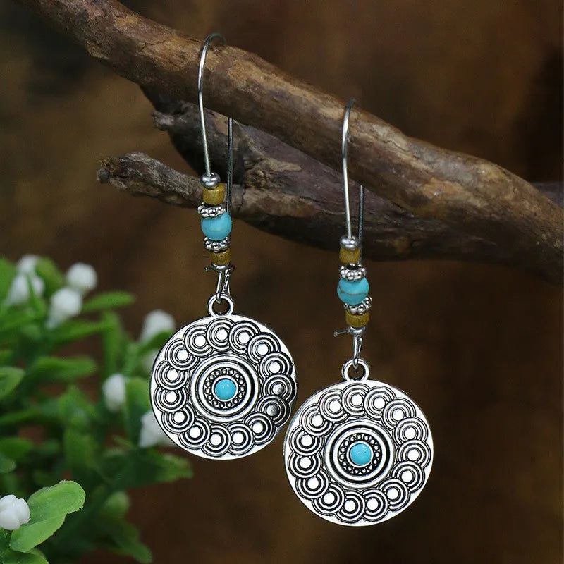 Boho Blue Stone Geometric Earrings for Women