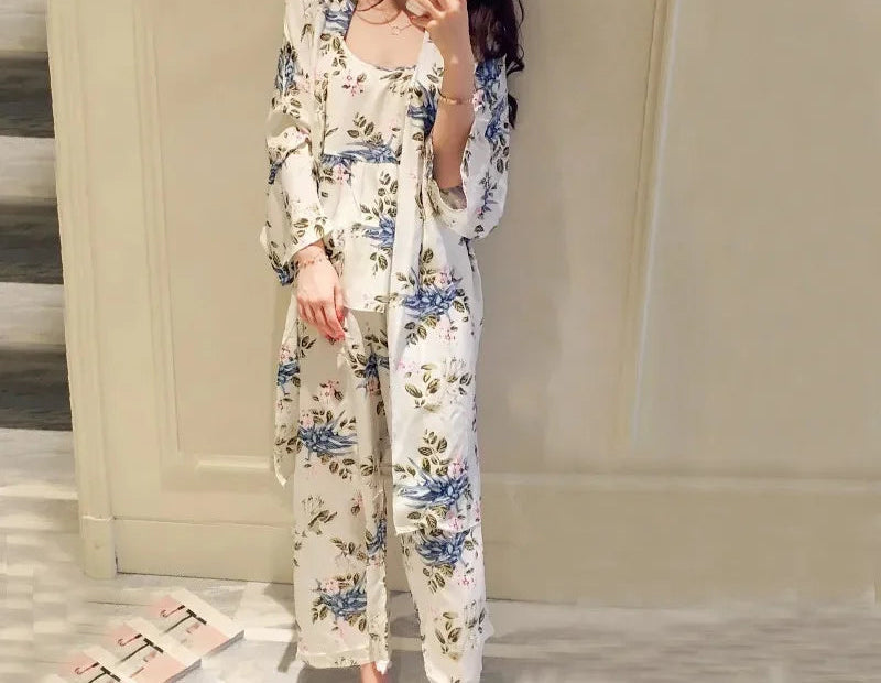 Pyjama Floral Élégant 3 Pièces Femme