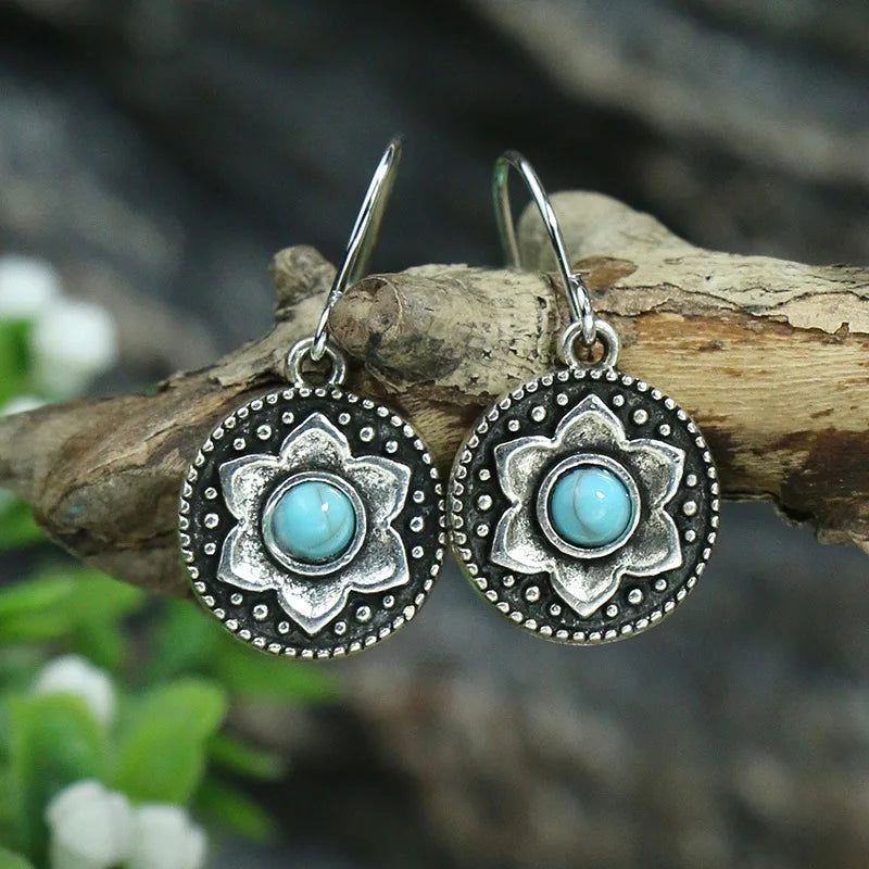 Boho Blue Stone Geometric Earrings for Women