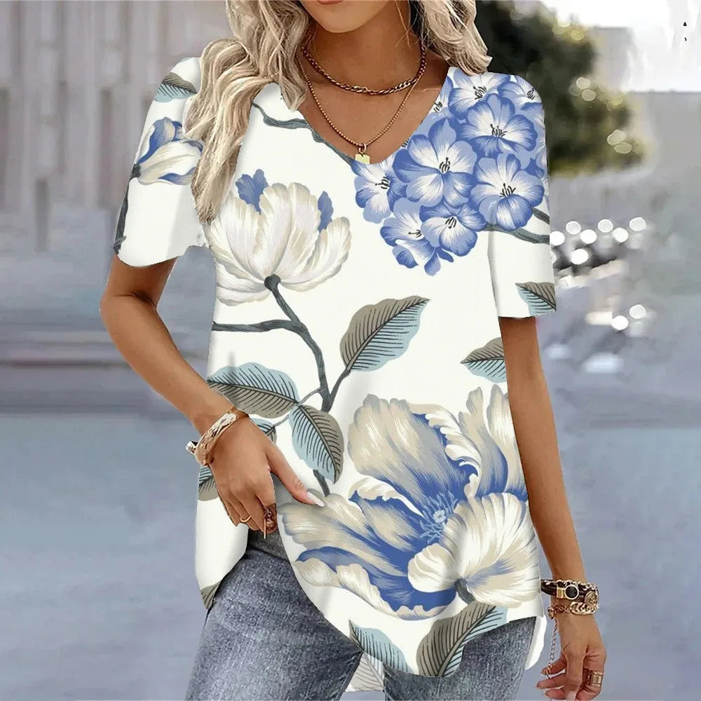 T-shirt Floral 3D Élégant d'Été