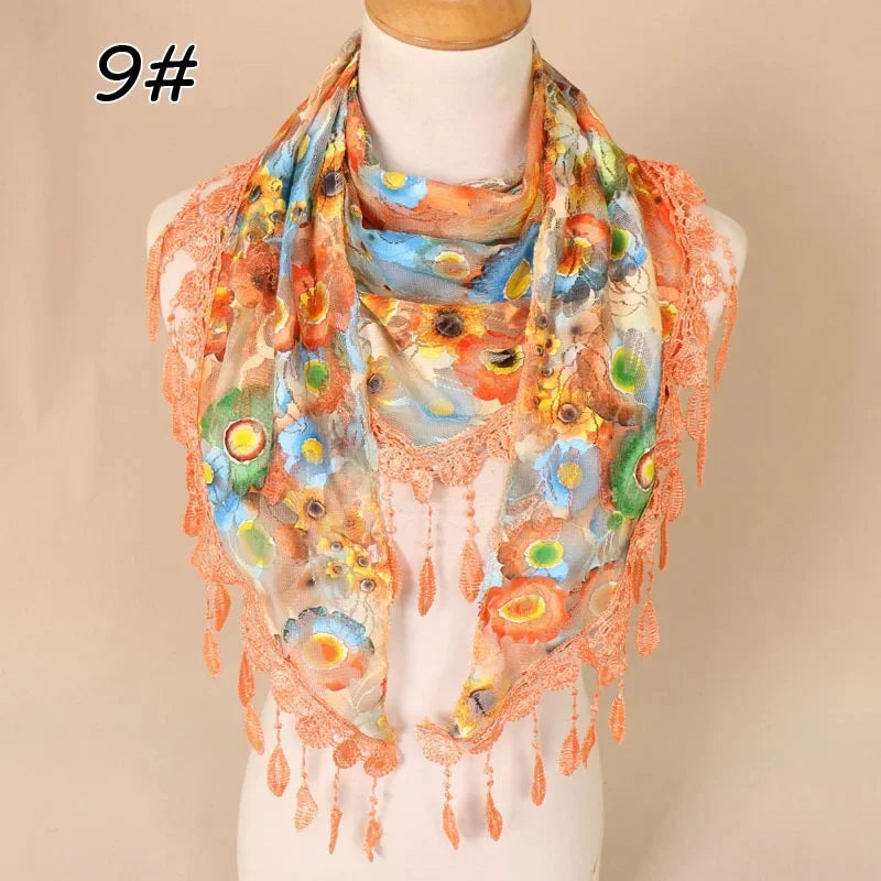 Chic Autumn Floral Lace Triangle Scarf