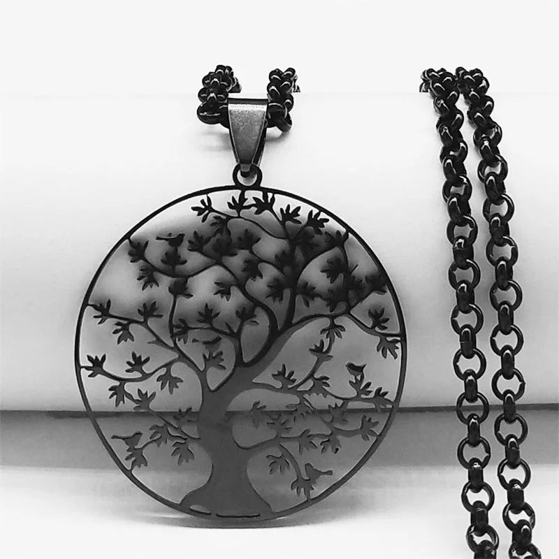 Collier Arbre de Vie Noir en Acier Inoxydable