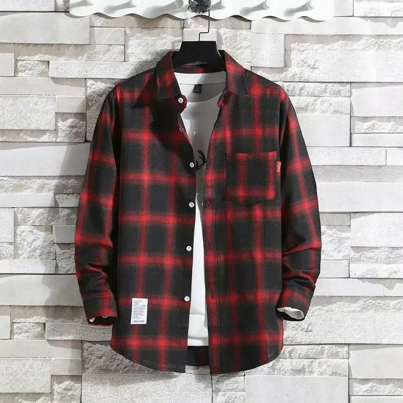 Chemise Plaid Longue Manches Style Coréen Automne-Printemps