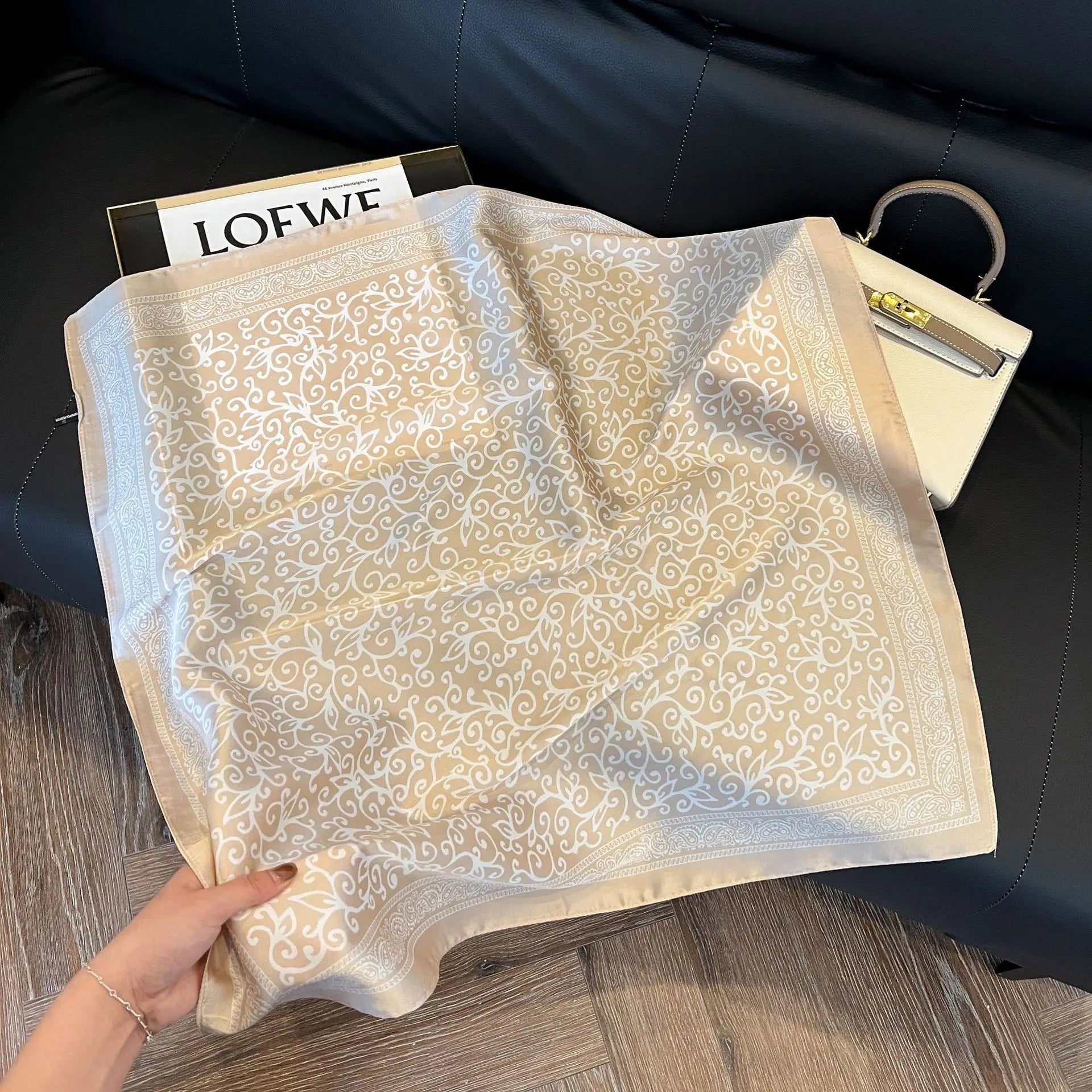 Silk Chic: Korean Floral Square Scarf 70x70cm