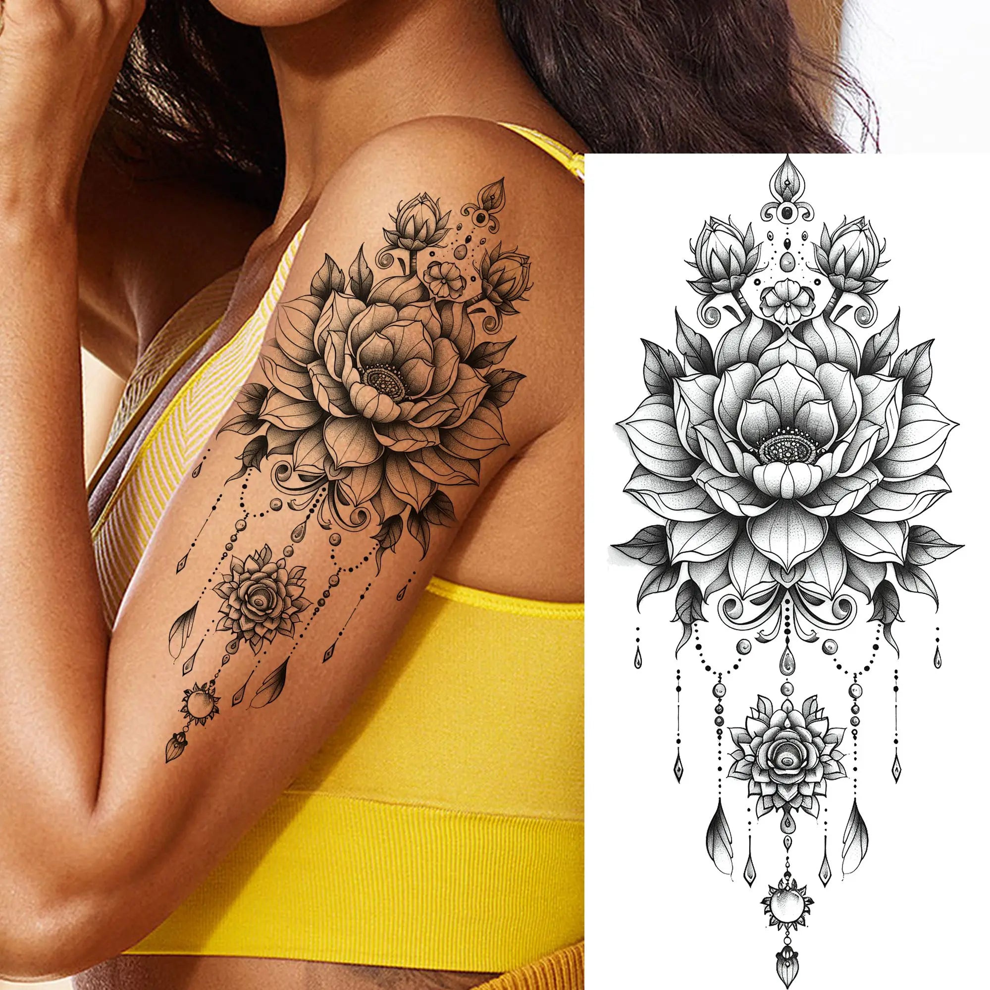 Tatouage Aquarelle Fleurs & Papillons - Femme Élégante