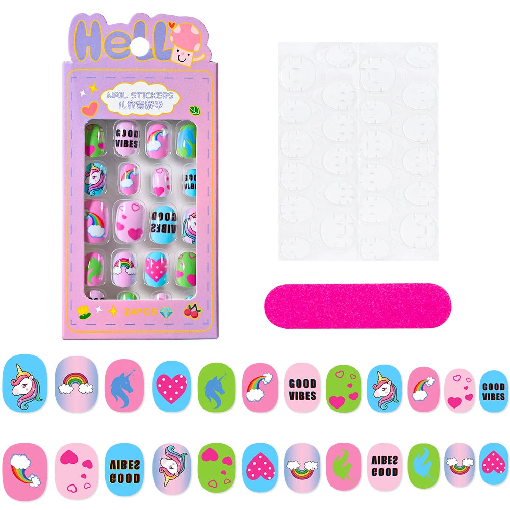 Kawaii Ongles Enfants - 24 Pièces Mignonnes