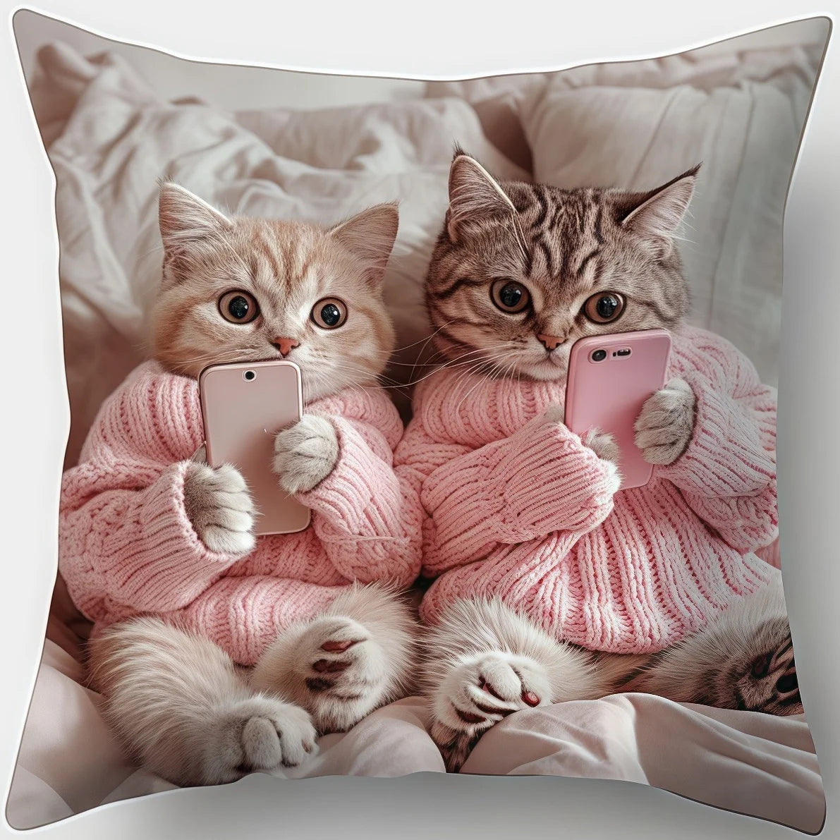 Housse de coussin chaton mignon pour déco maison 45x45 cm
