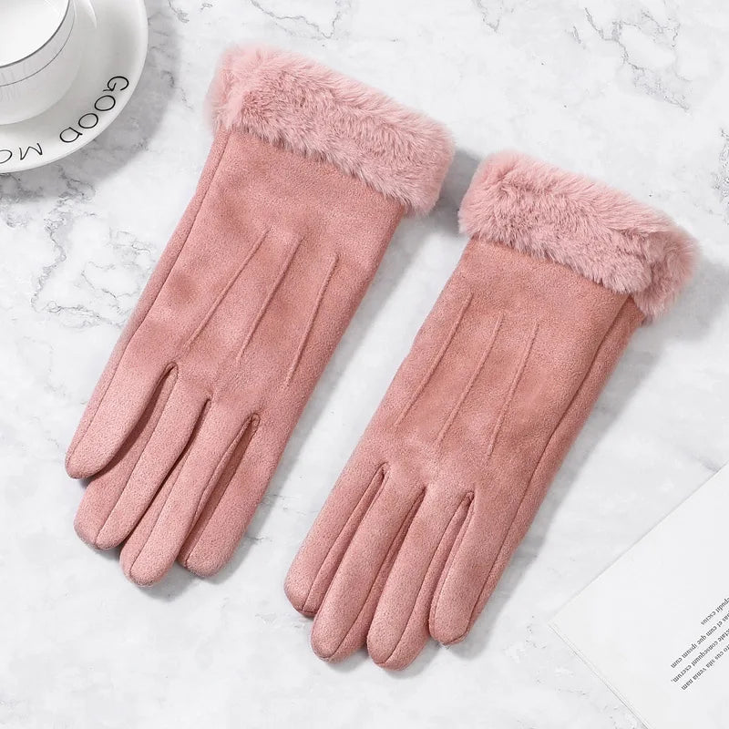 Gants d'hiver tactiles en daim pour femmes, chauds.