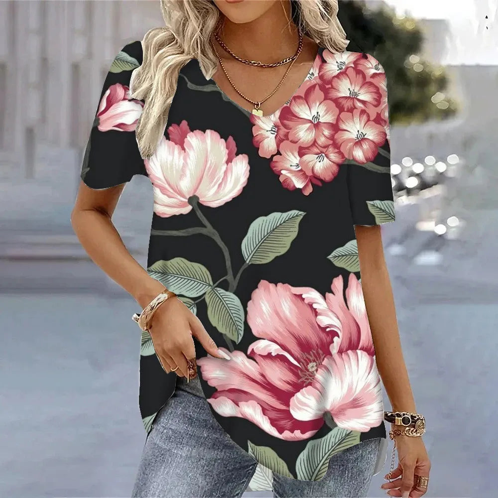T-shirt Floral 3D Élégant d'Été
