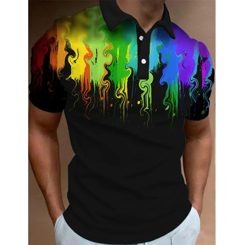 Polo 3D Arc-en-Ciel Casual Homme Été Streetwear