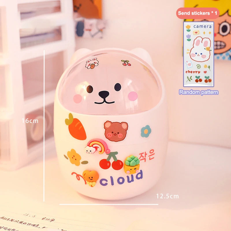 Kawaii Desk Bin & Organizer with Stickers