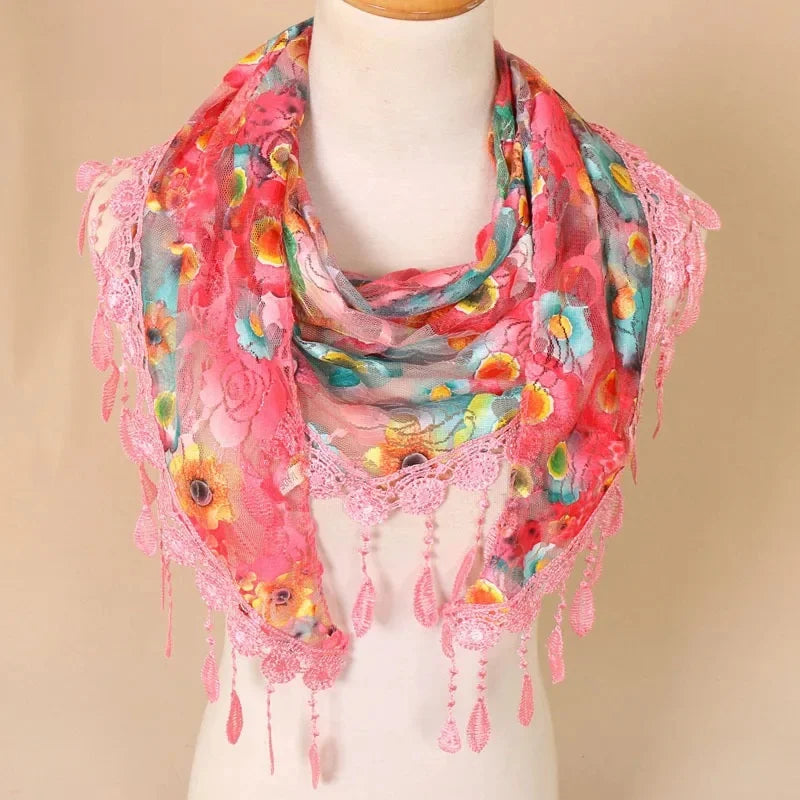 Chic Autumn Floral Lace Triangle Scarf