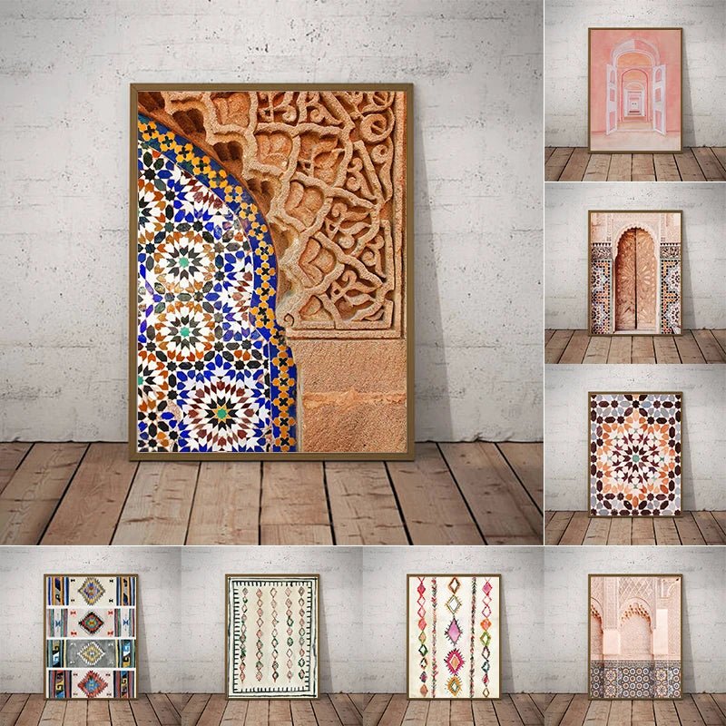 Affiche vintage éclectique Boho avec tapis rose - Décoration murale - Zone shopping