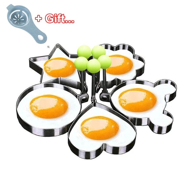 Anneau de moule à œufs inox 5 pcs : cœur, fleur, étoile, Mickey - Zone shopping