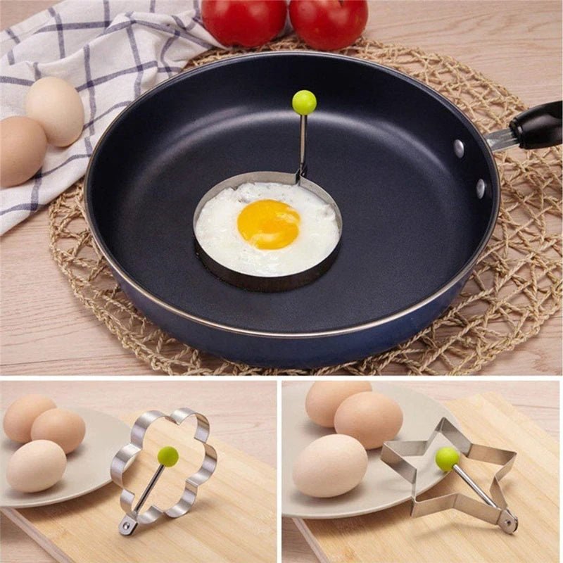 Anneau de moule à œufs inox 5 pcs : cœur, fleur, étoile, Mickey - Zone shopping