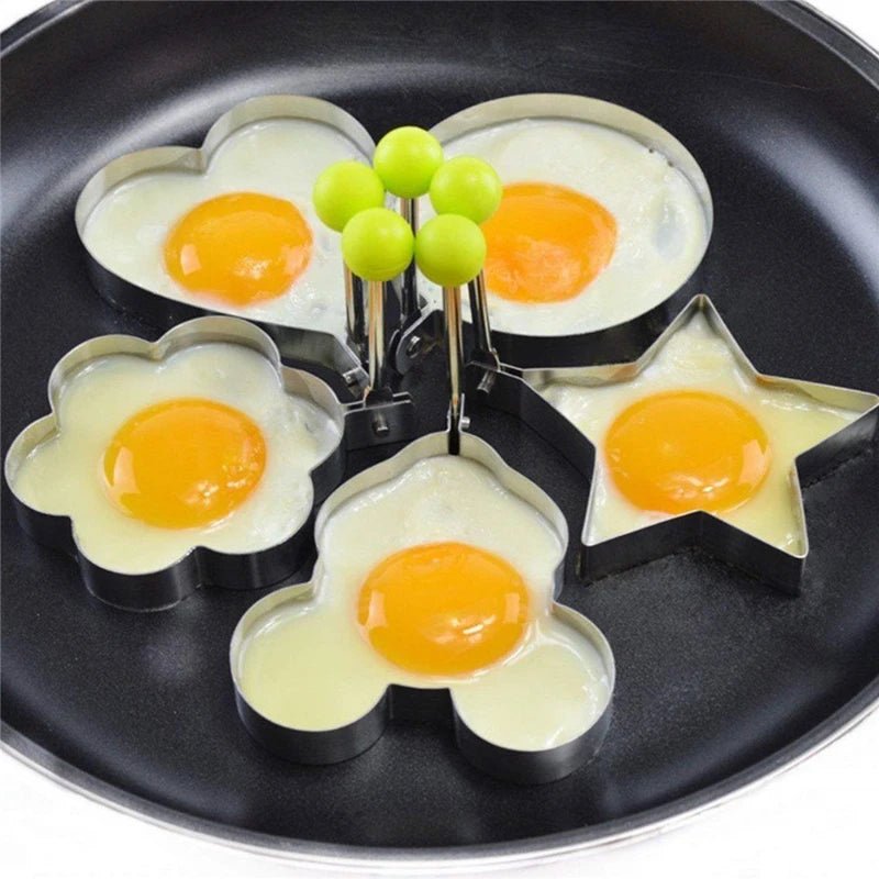 Anneau de moule à œufs inox 5 pcs : cœur, fleur, étoile, Mickey - Zone shopping
