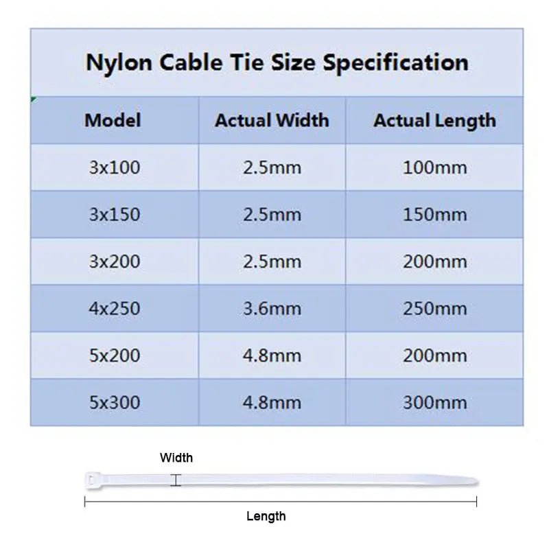 Attaches de câble nylon autobloquantes blanches/noires - 200 pcs - Zone shopping