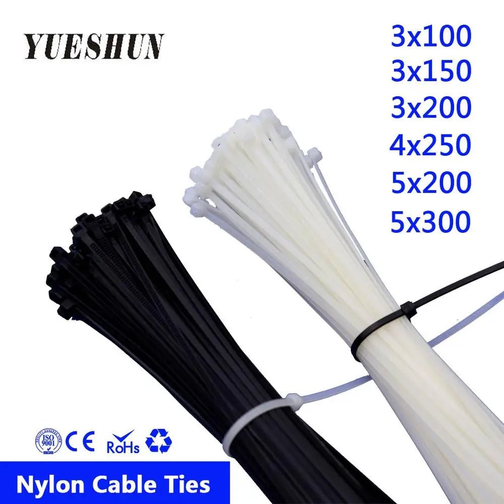 Attaches de câble nylon autobloquantes blanches/noires - 200 pcs - Zone shopping