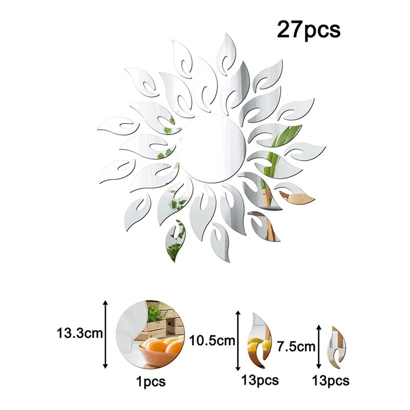 Autocollant Mural 3D Fleur de Soleil Miroir Acrylique Nordique - Zone shopping