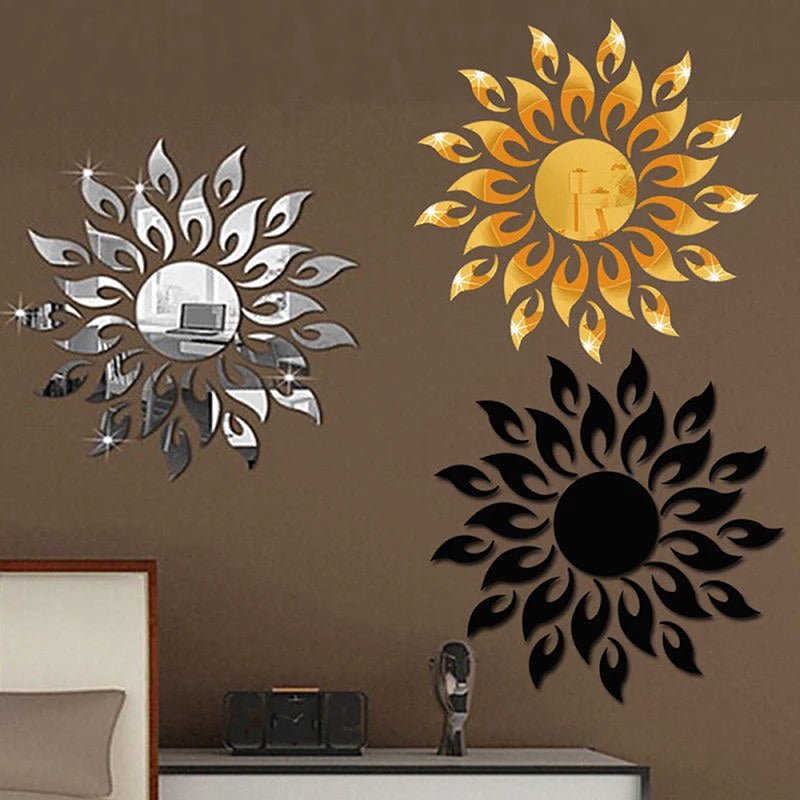 Autocollant Mural 3D Fleur de Soleil Miroir Acrylique Nordique - Zone shopping
