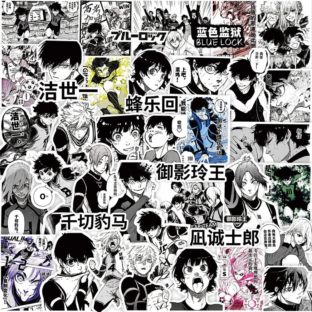 Autocollants Football Anime 10/30/70 pièces Bleu Noir Blanc Graffiti - Zone shopping