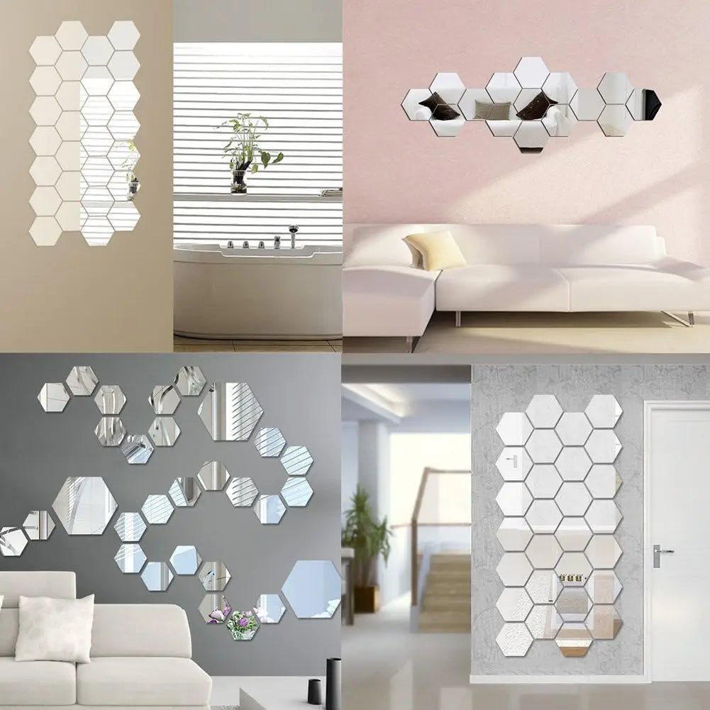 Autocollants muraux miroir hexagonal, 6/12 pièces, déco maison - Zone shopping