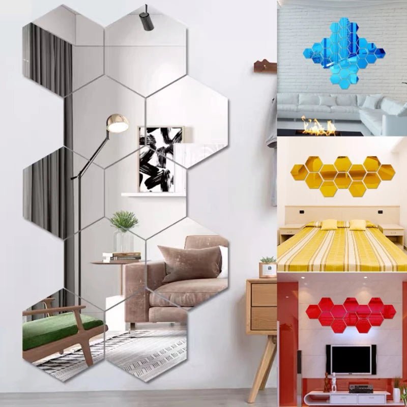 Autocollants muraux miroir hexagonal, 6/12 pièces, déco maison - Zone shopping