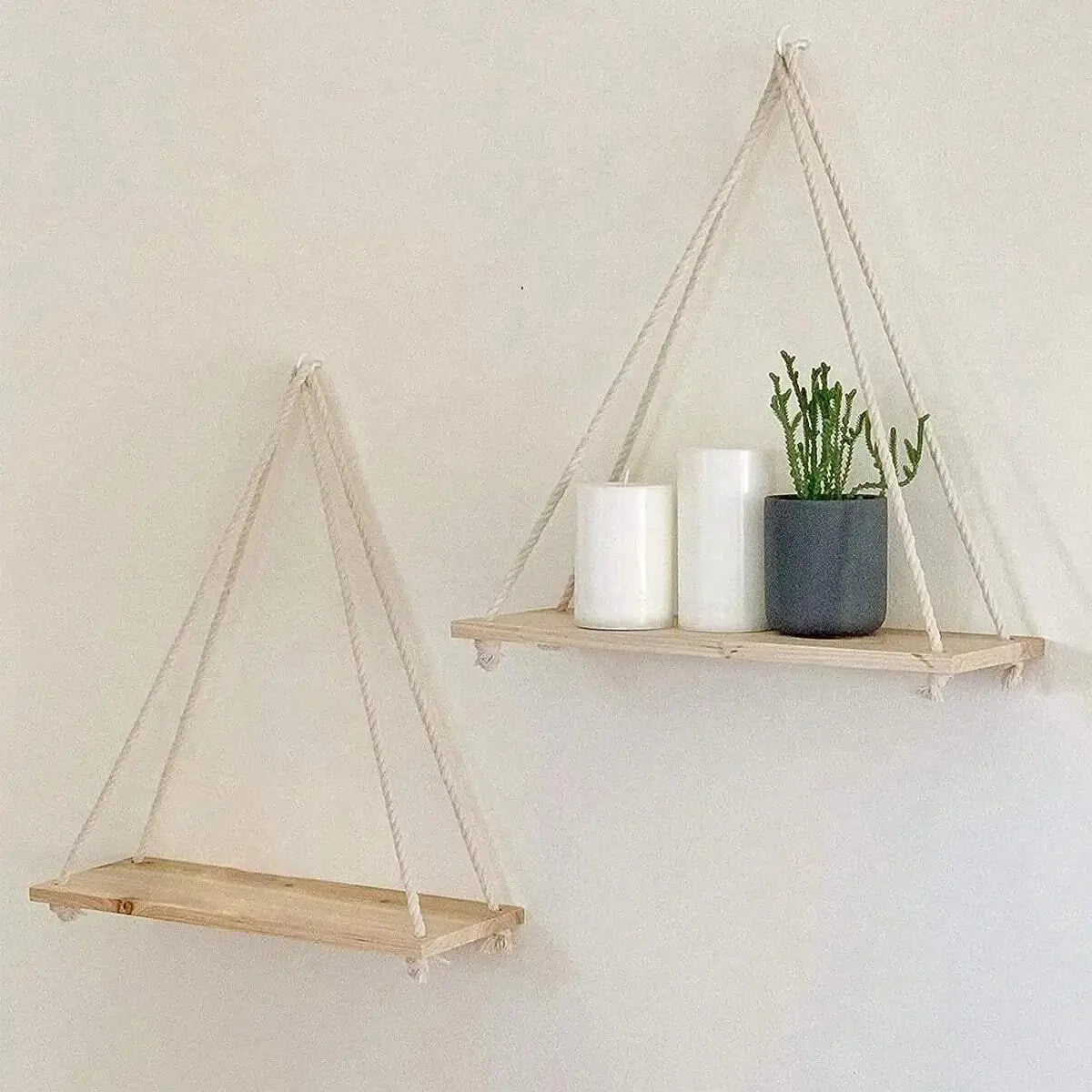 Balançoire en bois suspendue en corde de chanvre, 1 pièce, étagère murale flottante montée pour la maison, salon, plantes, Pot de fleur, plateau de rangement, décoration de jardin - Zone shopping