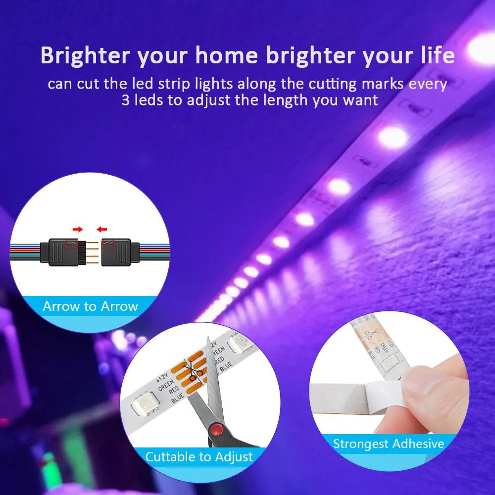 Bande lumineuse LED RVB 1m - 30m, 16M couleurs, éclairage fête maison - Zone shopping