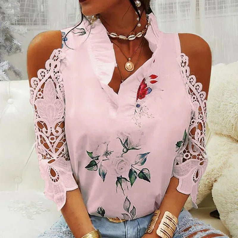 Blouse femme été sans bretelles sexy à fleurs, col en V dentelle 19361 - Zone shopping