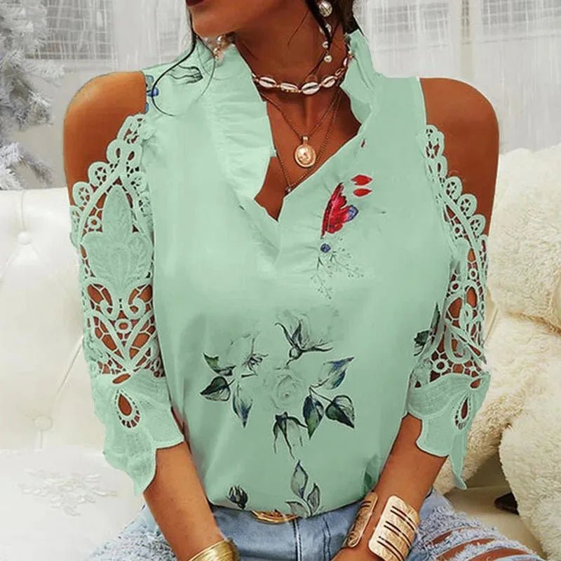 Blouse femme été sans bretelles sexy à fleurs, col en V dentelle 19361 - Zone shopping