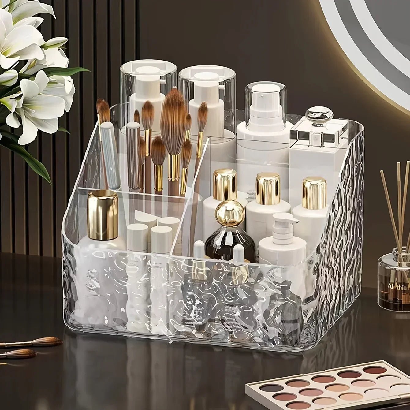 Boîte de rangement cosmétique acrylique 4 compartiments transparente - Zone shopping