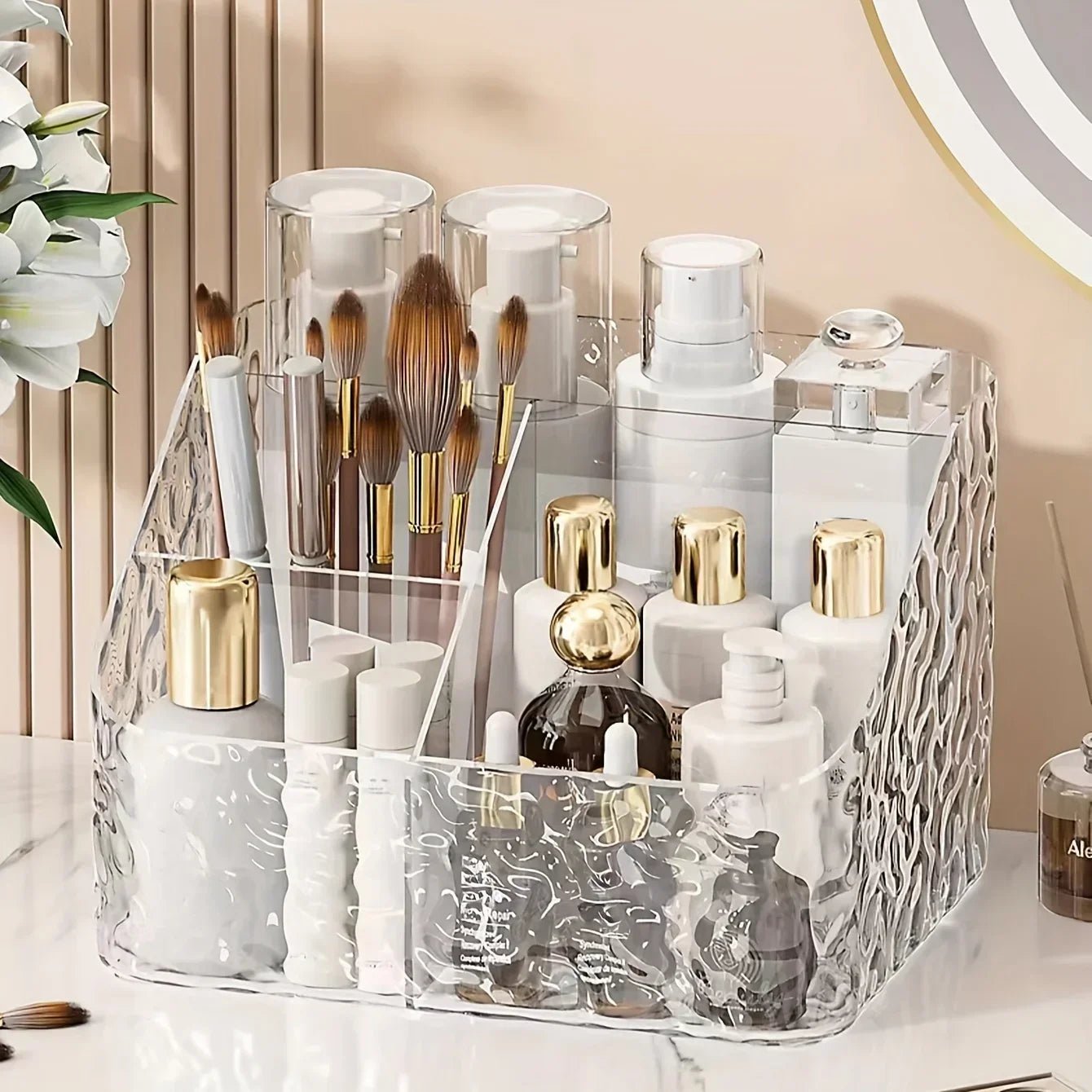 Boîte de rangement cosmétique acrylique 4 compartiments transparente - Zone shopping