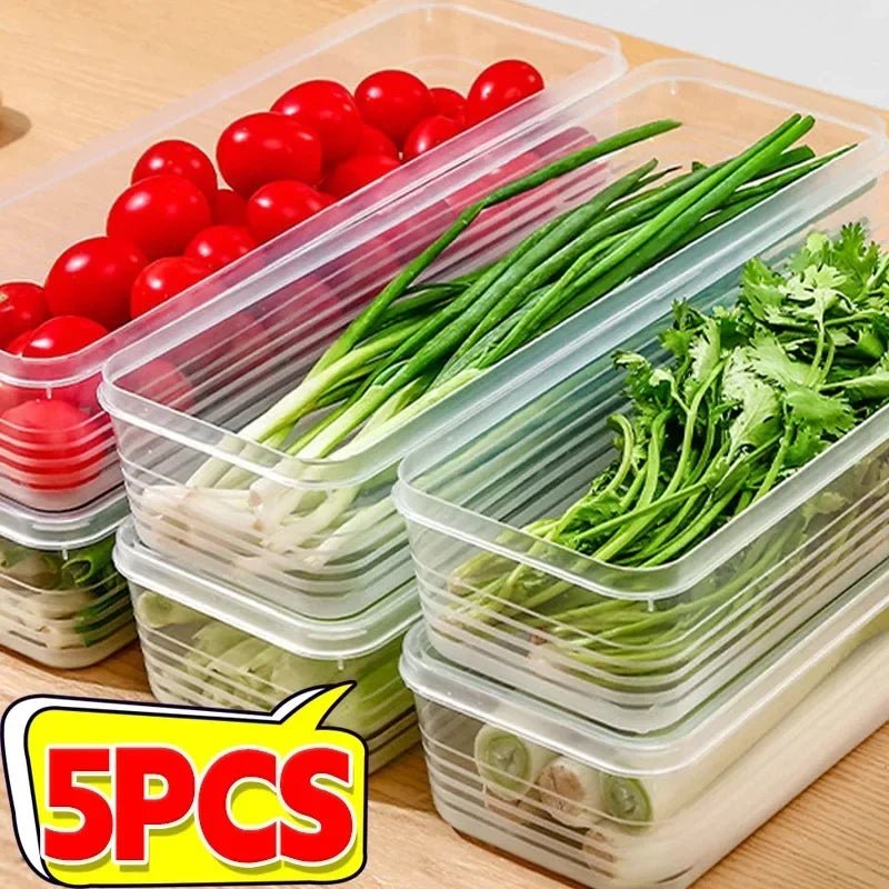 Boîtes de rangement pour réfrigérateur, 1/5 pièces, cebolonnes, boîte fraîche, récipient alimentaire, stockage au froid, bac à légumes, organisateur de réfrigérateur scellé avec couvercle, pots - Zone shopping
